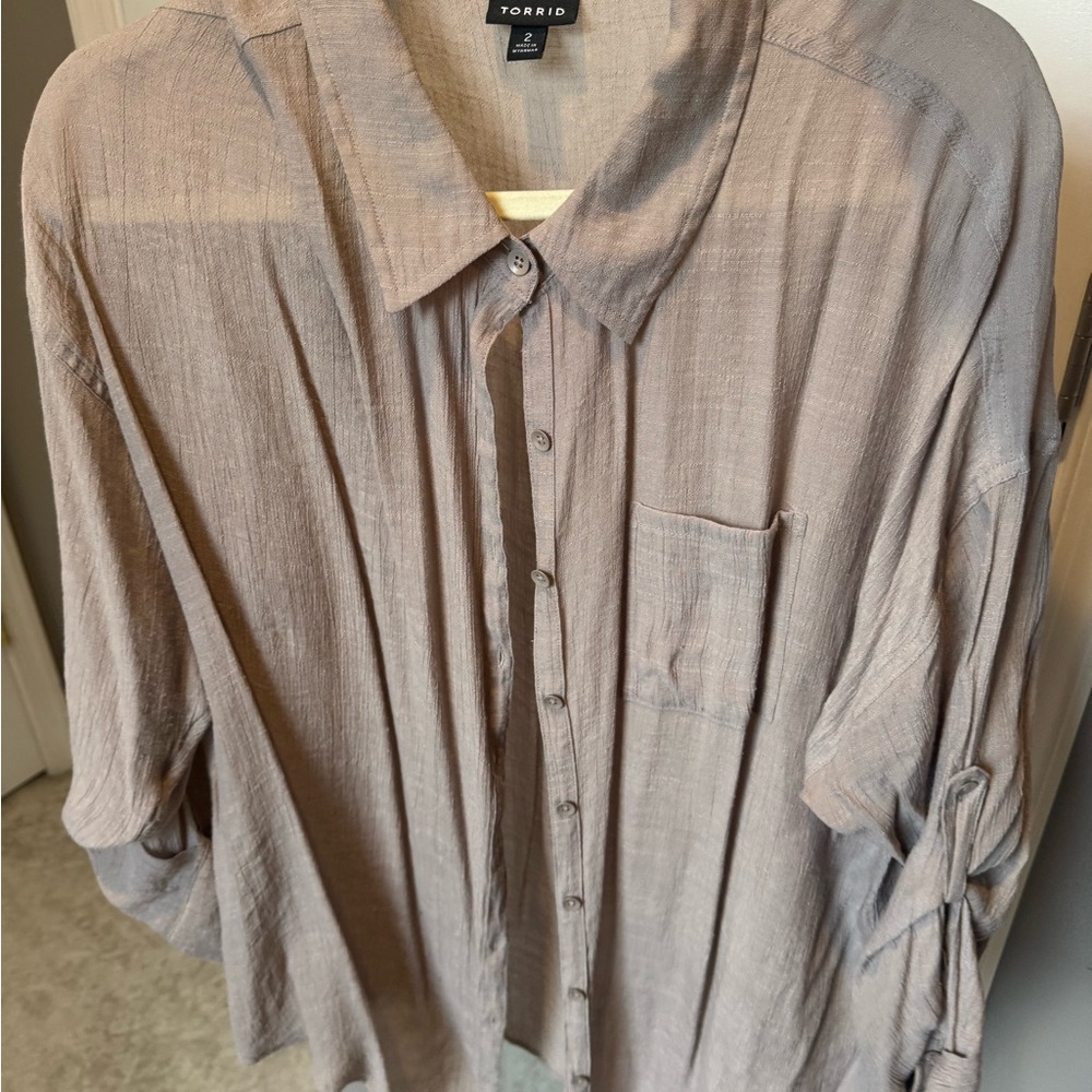 Torrid Casual Taupe Button Down Shirt
